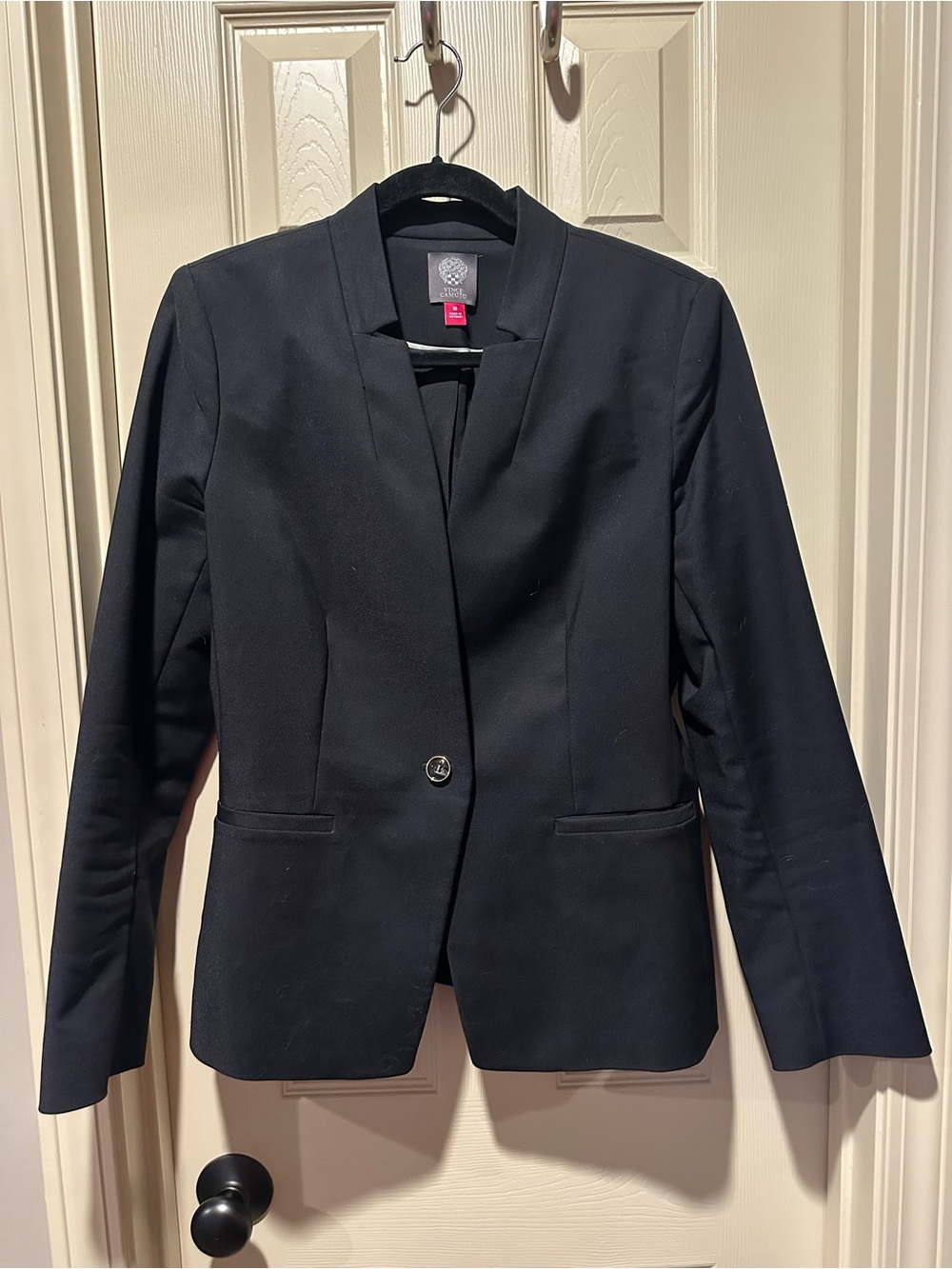 Vince Camuto Black Collarless Single-Button Blazer